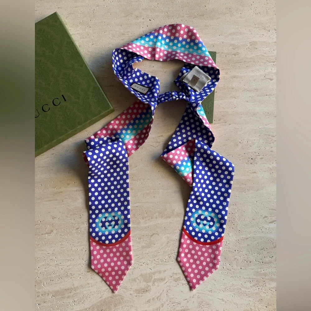 NWT GUCCI POLKA DOT PRINT SILK HEADBAND / HEADSCARF SZ/S